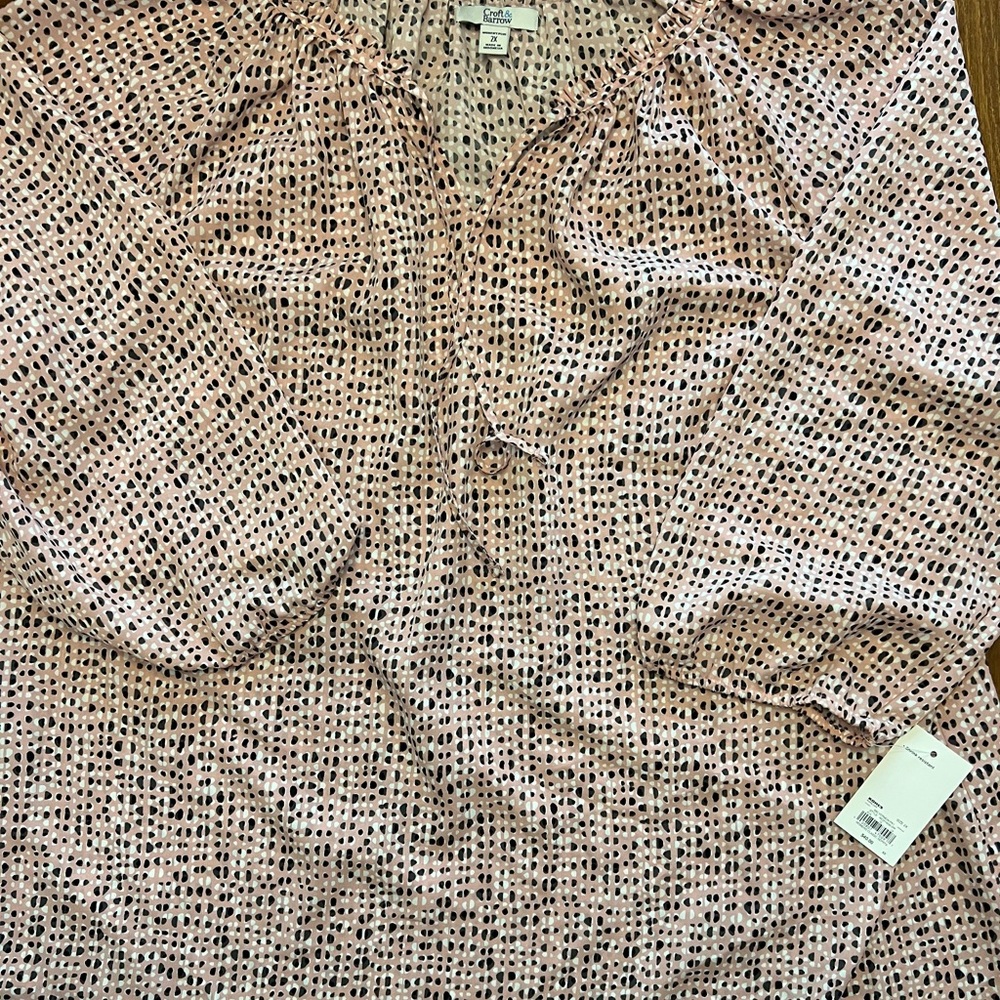 Croft & Barrow Pink and Black Dotted Blouse